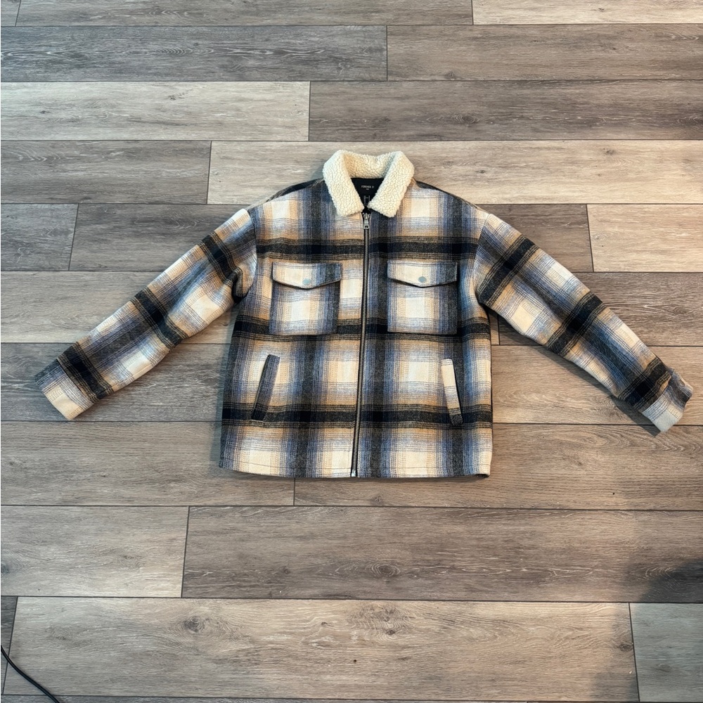 Forever 21 Plaid Puffer Jacket - Black, Gray, Cream